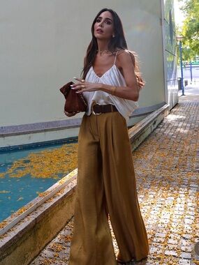 Zara Mustard Wide-Leg Pants